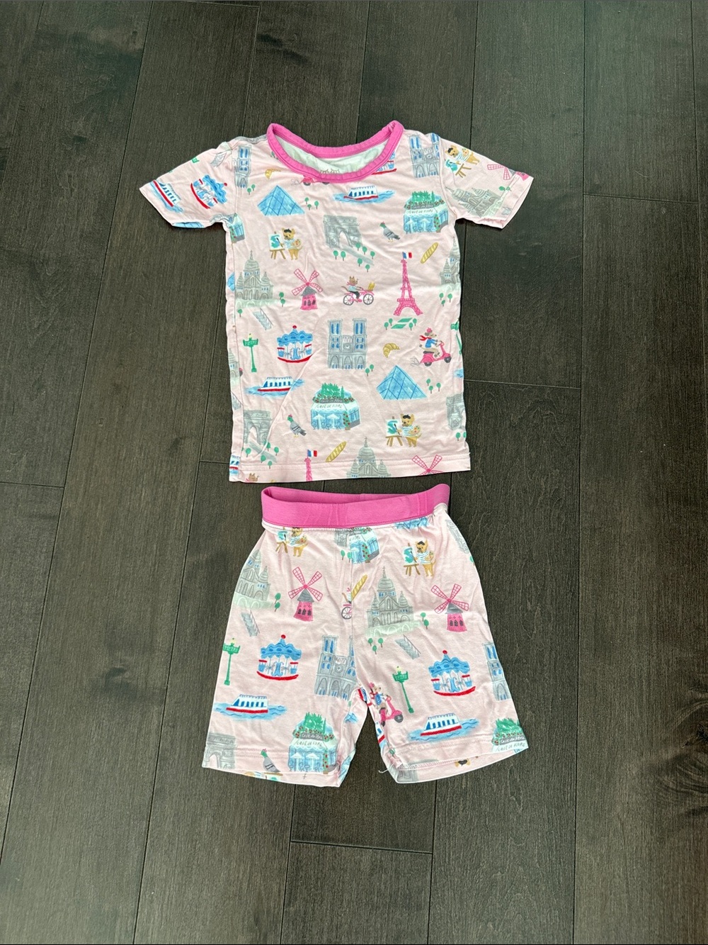 Little Sleepies Pink Weekend in Paris Two-Piece Short Sleeve & Pajama Set 3T